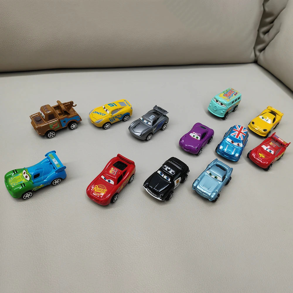 Desney 12pc/set Mcqueen Jackson Hot Sale Pixar Cars Lightning Storm Mater Pvc Model Back-Force Car Toy for Kids Birthday Gifts
